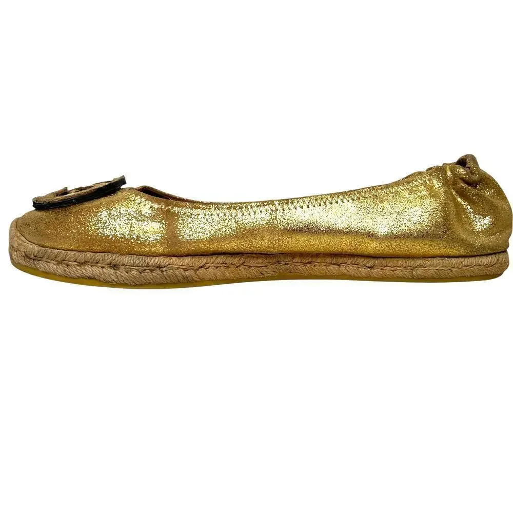 TORY BURCH The Reva Crackled Metallic Leather Espadrilles Women's Size 9.5 M